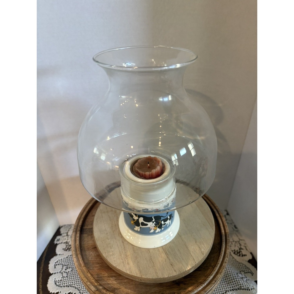 Vtg80s Country COW Ceramic Tart Warmer & Hurricane Candle Lamp